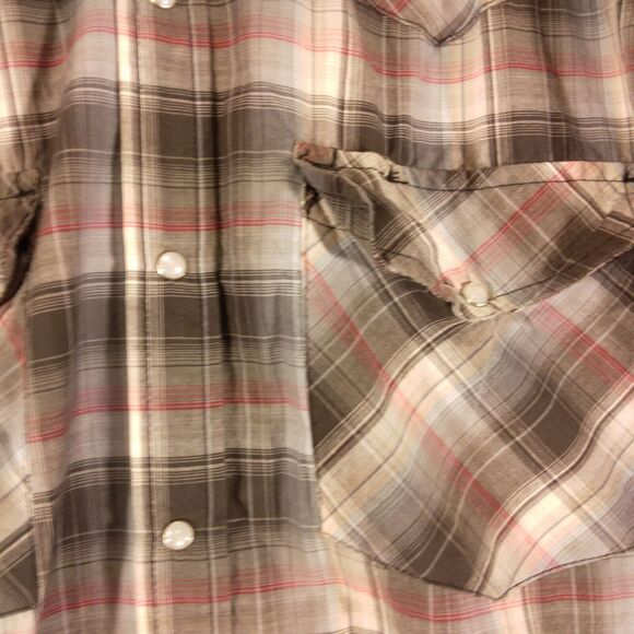 Bit & Bridle pearl snap shirt mens L Large gray plaid short sleeve western - Picture 3 of 8